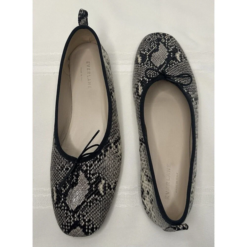 Everlane The Day Ballet Flats Snakeskin Print Leather Slip On Size 10.5 Italy